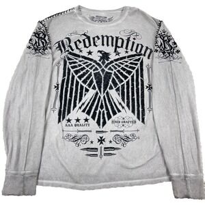 Raw State Shirt Men XXL Gray‎ Thermal Waffle Knit  Redemption Premium Adult *